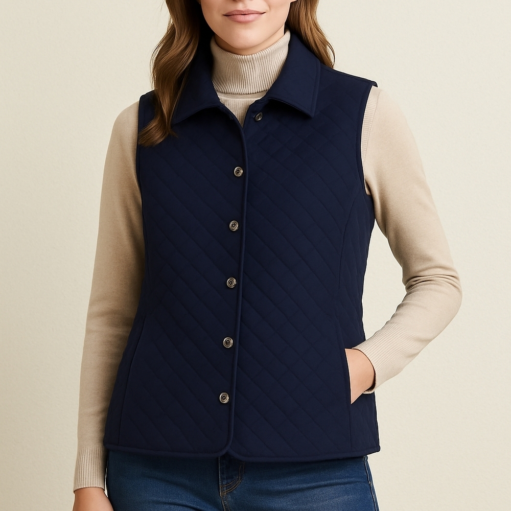 Draper’s & Damon’s Quilted Vest L Navy Blue Puffer Button Front Classic Layer